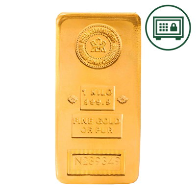 A picture of a 1 kg Royal Canadian Mint Gold Bar - Secure Storage